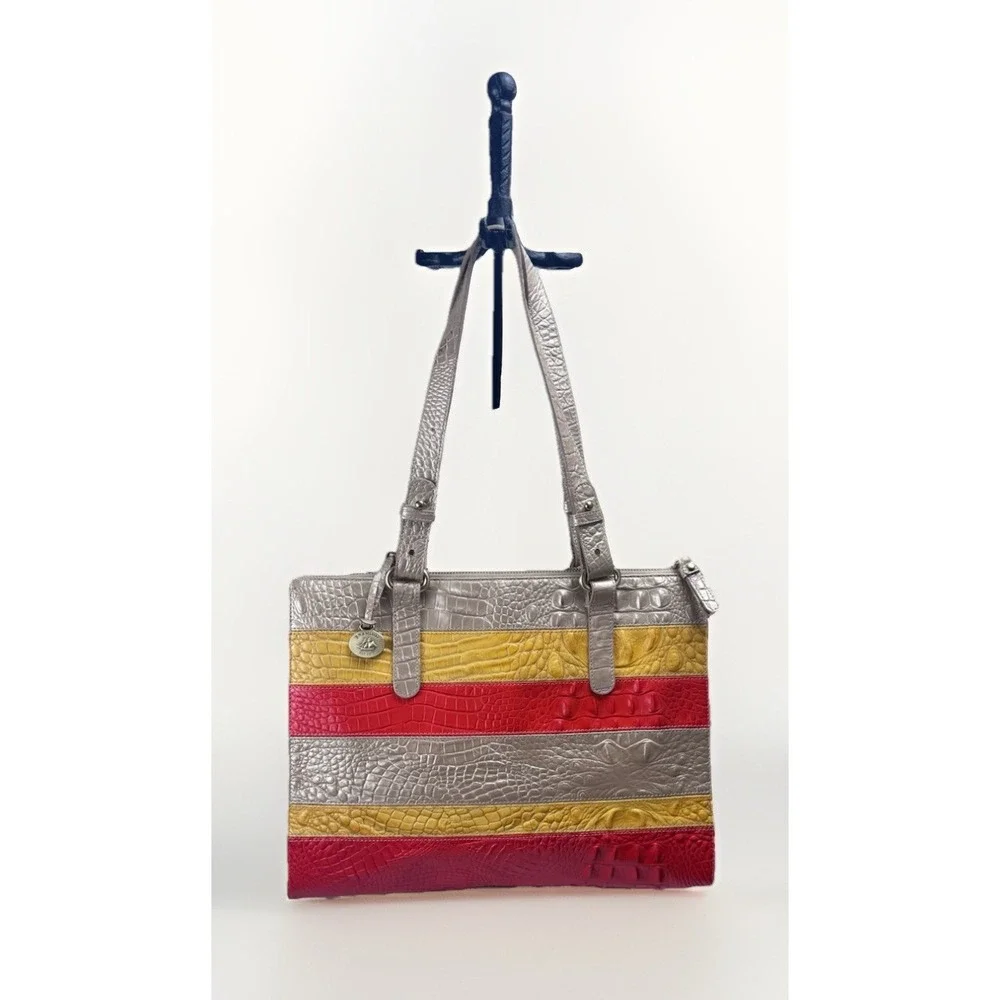 Brahmin Mandy Vineyard Fizz Tricolor Croc Embossed‎ Leather Tote handbag Rare